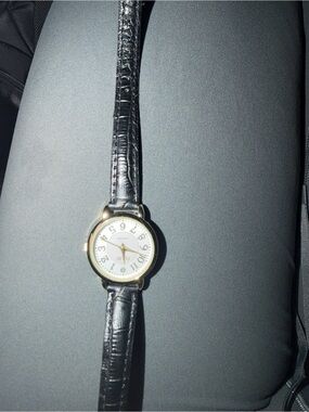 Elegant Women's Black Croc Leather Strap Watch with Gold Case